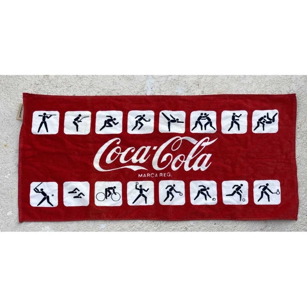 Vintage Hilasal Coca Cola Marca Reg Multicolor 100% Cotton Towel Olympics